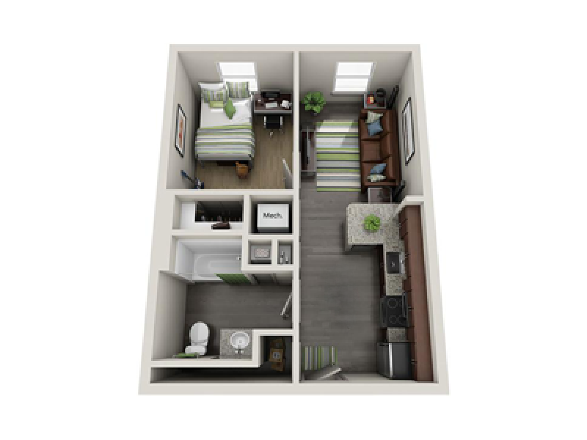 Diagram of 1 bedroom apartment in University Flats