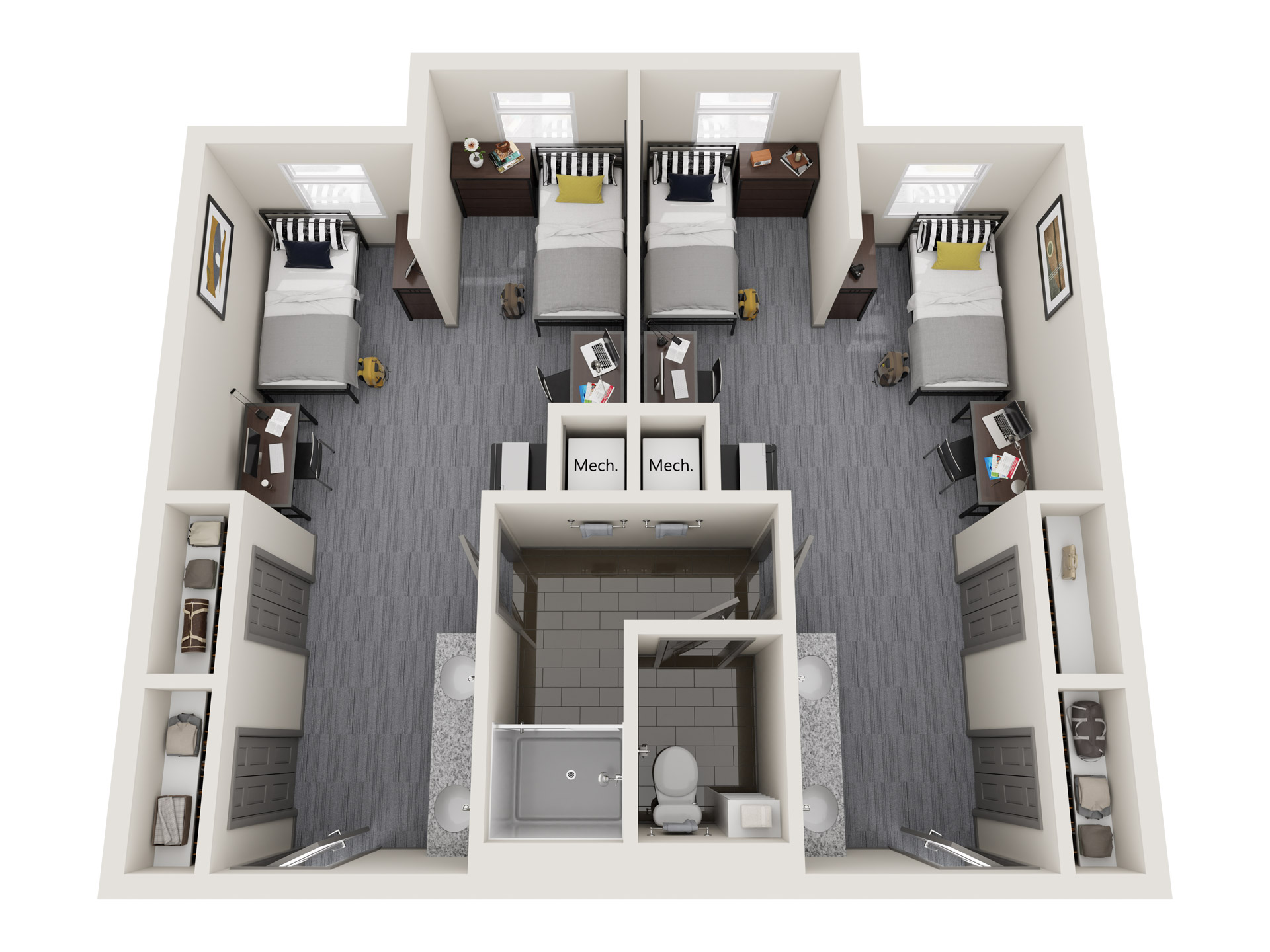 Architectural render of the 4 Person Suite