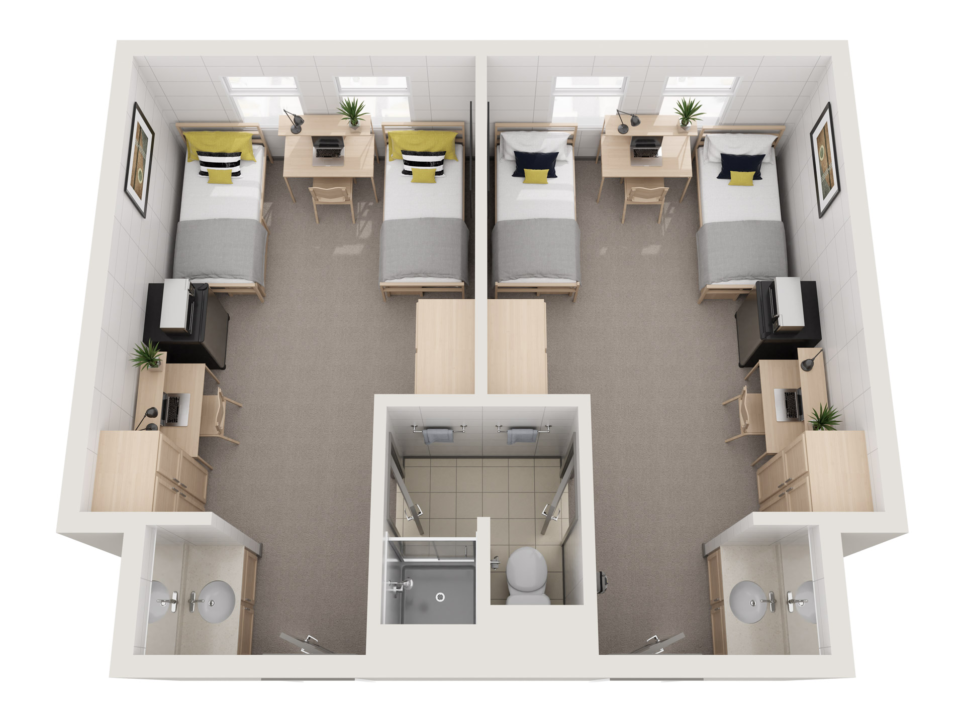 4 Person Suite White Architectural Render