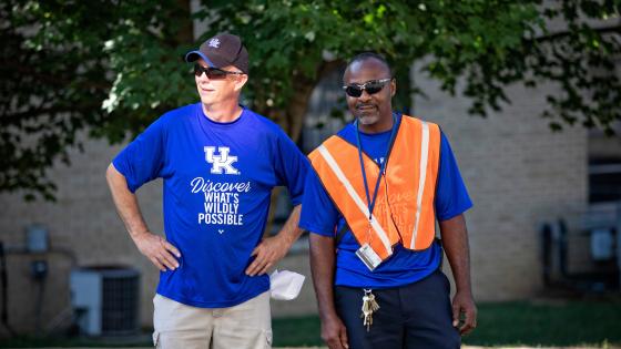 Volunteers directing traffic during Big Blue Move-In