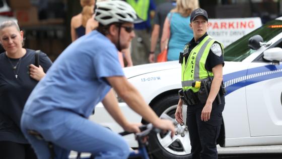 Police directing traffic during Big Blue Move-In