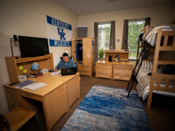 Student studying at desk in Smith Hall