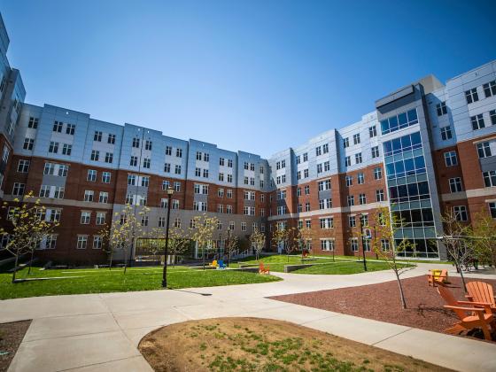 Holmes Hall courtyard in spring