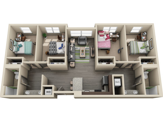 Rendering of 4-Bedroom Apartment in University Flats