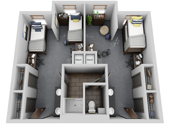 Architectural render of the 4 Person Suite