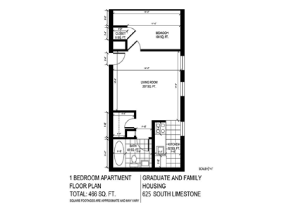 Floor plan of 1-Bedroom unit in LTS