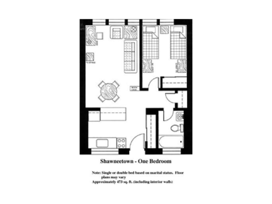 Floor plan of 1-Bedroom unit in Shawneetown