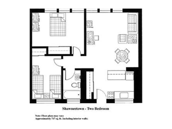 Floor plan of 2-Bedroom suite in Shawneetown
